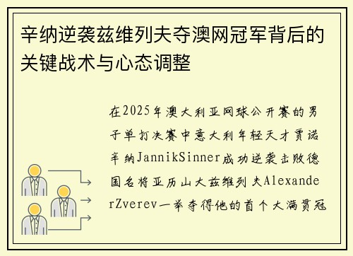 辛纳逆袭兹维列夫夺澳网冠军背后的关键战术与心态调整